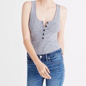 MADEWELL striped bodysuit with Henley button detail